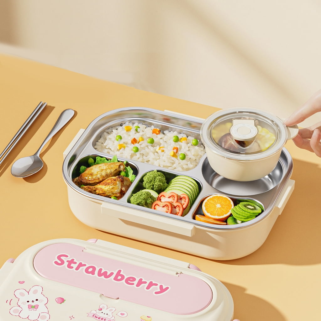 Microwave Safe Stainless Steels Bentos Box Cartoon Design 4 Compartments Leak Proof Seal Heat Insulation