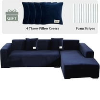 TOPCHANCES L Shape Sofa Covers Stretch 2 Piece Sectional Couch Slipcovers Furniture Protector  3 4 Seater, with 4pcs Pillowcases, Navy Blue