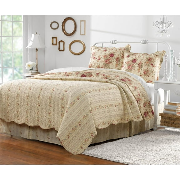 Greenland Home Antique Rose Cotton Heirloom-Quality Quilt Set, 2-Piece Twin/, Ecru