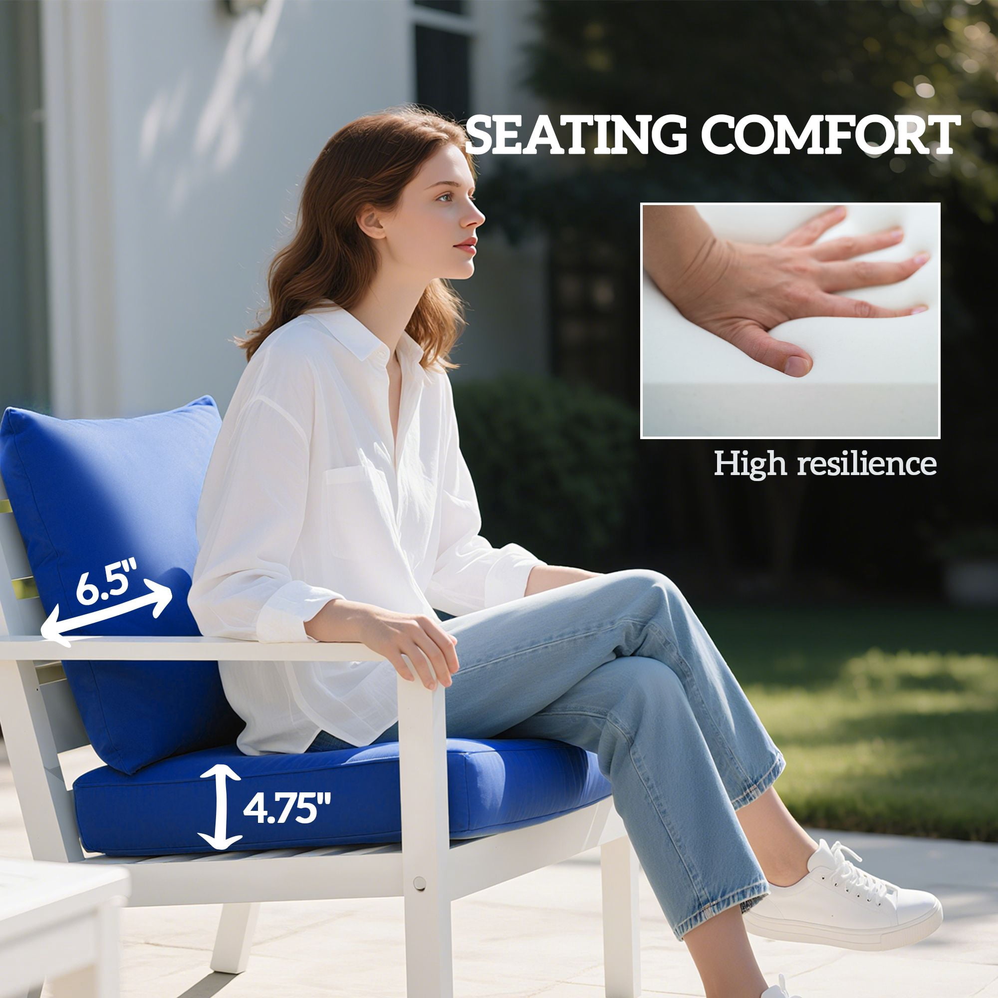 Outsunny Set of 2 Patio Chair Cushions with Seat & Backrest, Navy Blue Fade-Resistant Yarn-Dyed Fabric Replacement Cushions for Garden, Poolside, and Outdoor Lounge Chairs