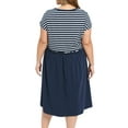 thumbnail image 4 of GRACE & GRANDEUR Women's Plus Size Casual Dress Crew Neck Raglan Sleeve Striped Patchwork Gathered-Waist Midi A-Line Dresses with Pockets 1X Navy Blue, 4 of 7