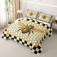 thumbnail image 3 of Castle Fairy Vintage Bee Graphic Twin Quilt Set 2 Pieces,Geometric Honeycomb Twin Coverlet Set,Black Cream Golden Yellow,1 Bedspread and 1 Pillowcase, 3 of 7