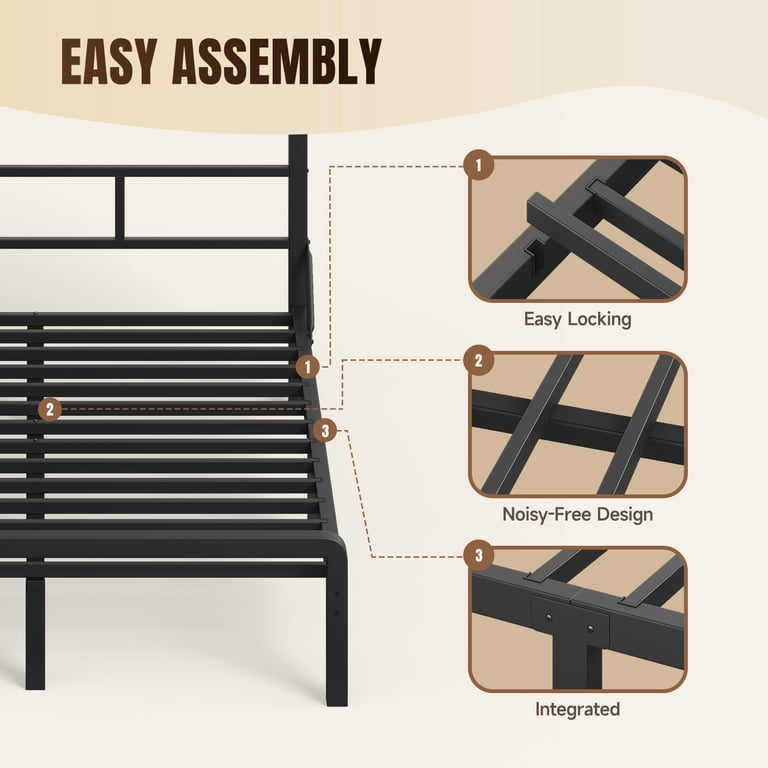 Patbrela Queen Bed Frame with LED Headboard, Black photo 7
