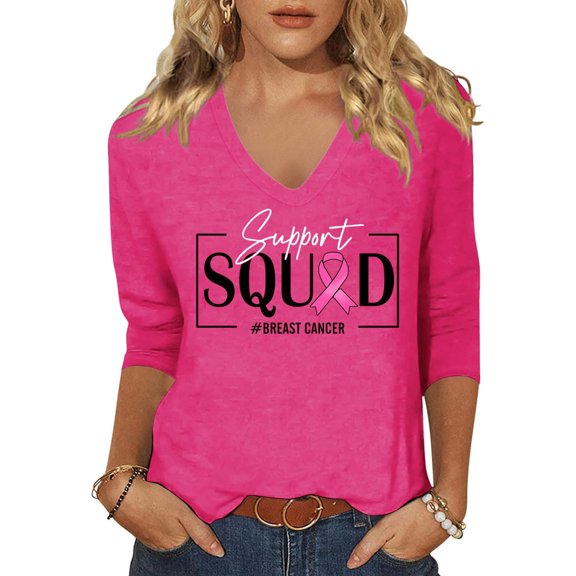 Stralyhd Spooky Graphic 3/4 Sleeve Tops for Women V Neck Halloween Party T Shirts Night Club Tee Spooky Horror Print Top Hot Pink S