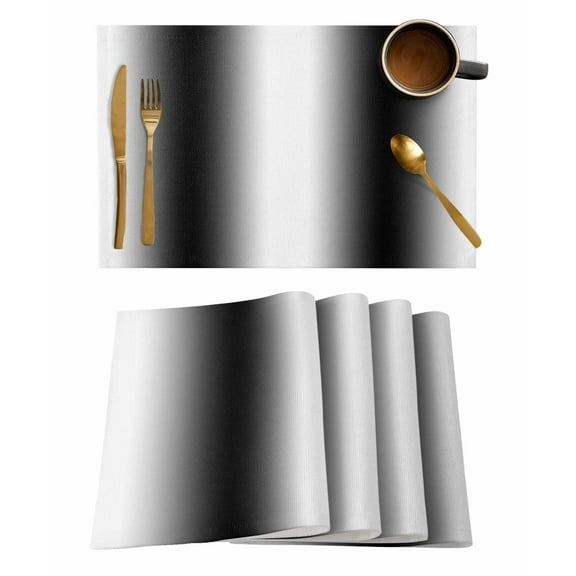 White Black Placemats Set of 6, Modern Gradient Vertical Stripes Geometric Placemats for Dining Table, Place Mats for Kitchen Tabletop, Waterproof Wipeable Dining Table Mats Set