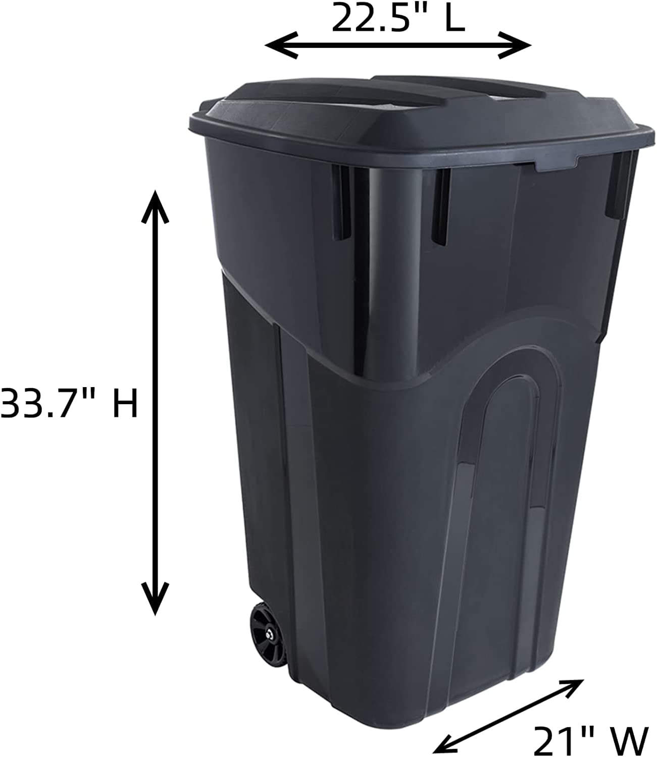 32 Gallon Wheeled Outdoor Garbage Can with Attached Snap Lock Lid and Heavy-Duty Handles, Black, Heavy-Duty Construction, Perfect Backyard, Deck, or Garage Trash Can, 2 Pack