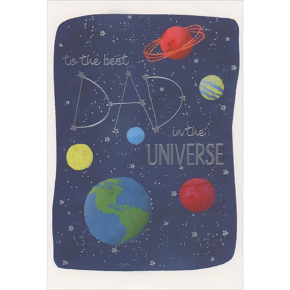Pictura Best Dad In The Universe: Silver Foil Lettering and Stars on Blue Father's Day Card for Dad