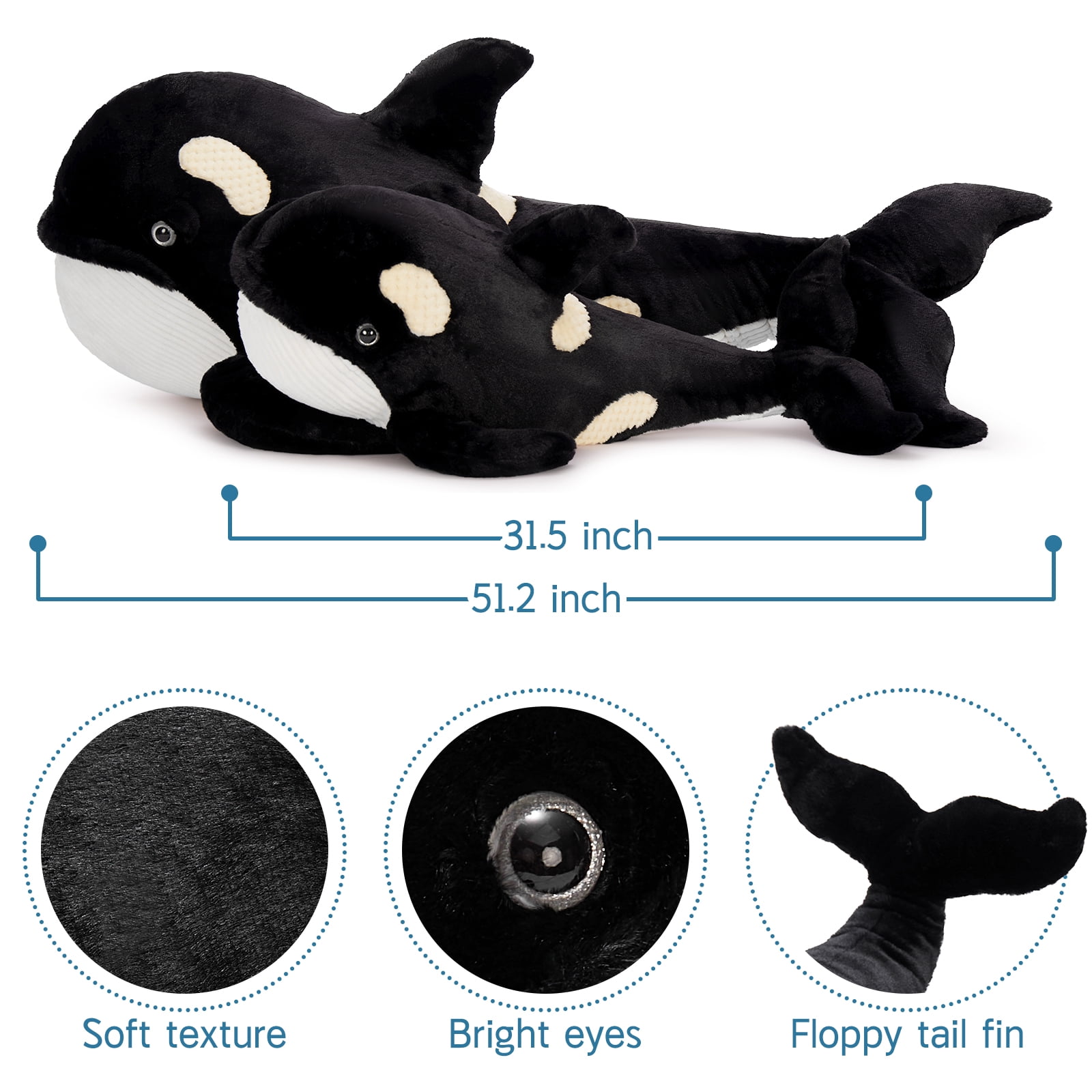 MaoGoLan 31'' Orca Stuffed Animal Big Whale Body Pillow Toy