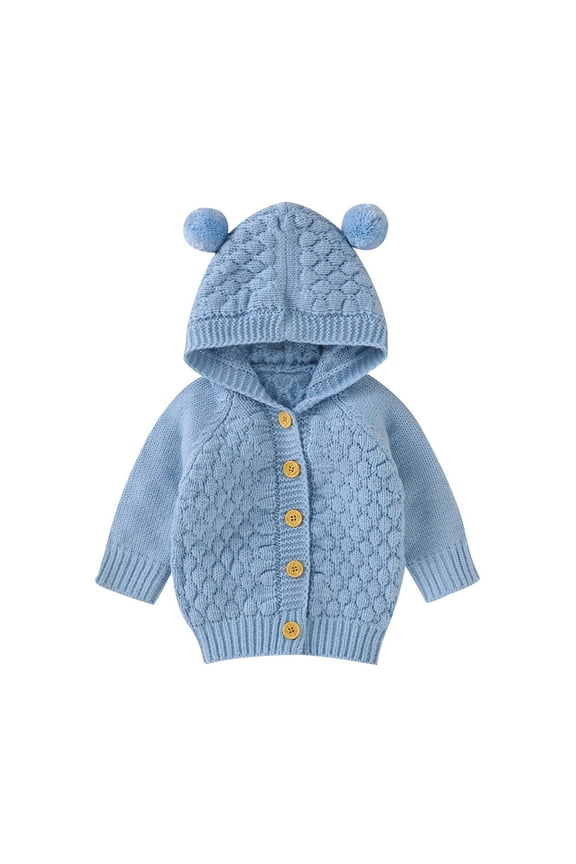 Baby Knit Cardigan Sweater With Bear Ears Hoodies Toddler Warm Solid Color Long Sleeve Texture Top Winter Outerwear 6-12 Months