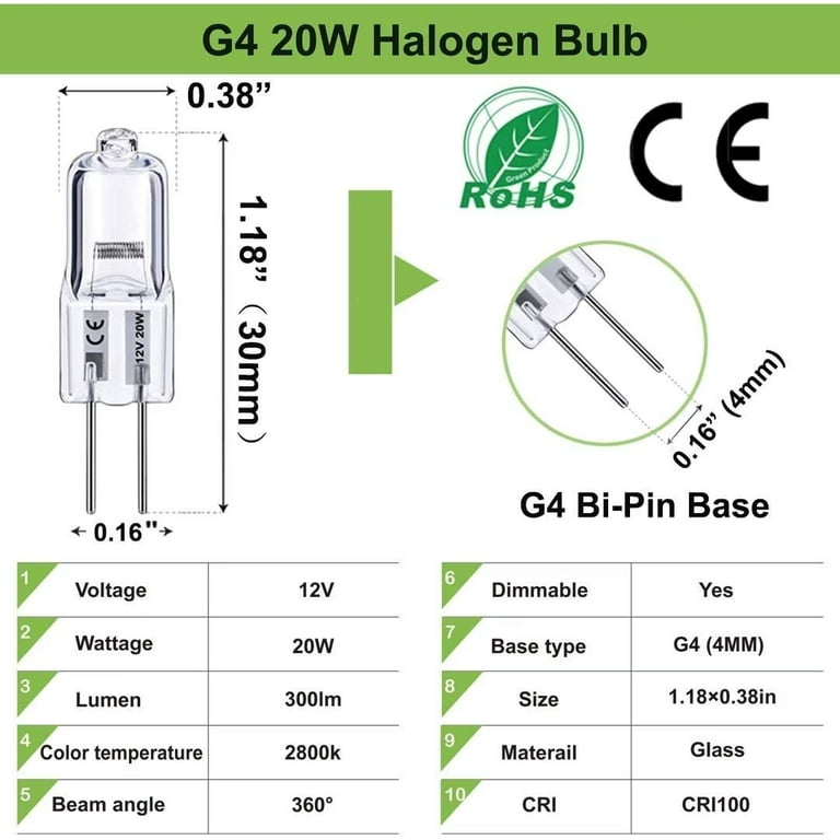 H&Z 5PCS GU4 Halogen 20W Bulbs, G4 12V 20W with 2800k Warm White