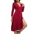 thumbnail image 6 of ClodeEU Women's Deep V-Neck Long Sleeve Dress with Tie Waist and Flounce Hem Wine,Womens Plus XL, 6 of 6
