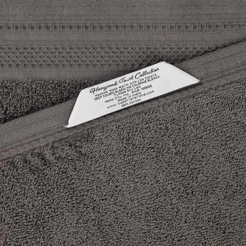 Superior Honeycomb Cotton Medium Weight Face Towels Washcloths, Set of 12, Gunmetal