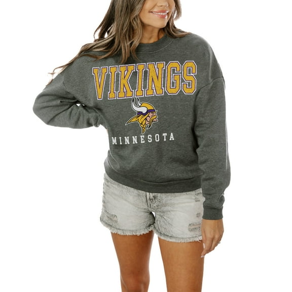 Women's Gameday Couture Charcoal Minnesota Vikings Oversized Bring The Energy Pullover Sweatshirt