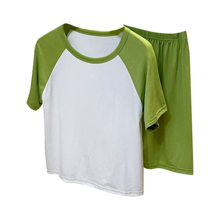 

BAYAIXZ Boys Futbol Outfit 5T Summer New Children s Thin Short Sleeved Round Neck T Shirt + Solid Color Shorts Fashion Casual Home Suit Outfits Set Boys Clothing (Green 170)