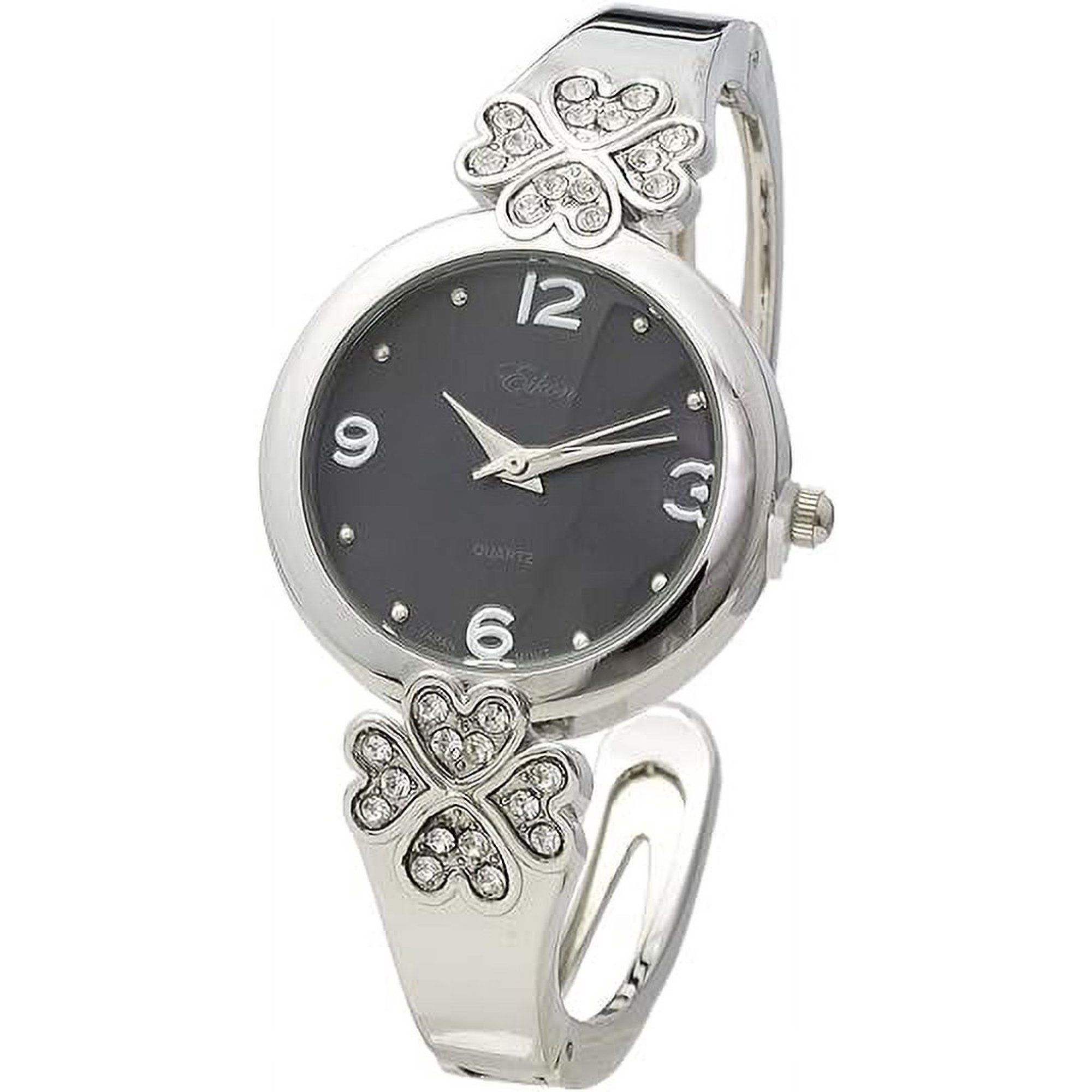 Blekon Collections Women's 30mm Case Intricate Flower Design Cuff Bangle Watch