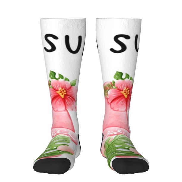 Fotbe Hello Summer Gnome Calcetas Divertidas Estampadas para Hombre y Mujer, Calcetas de Algodón hasta la Rodilla para Caminar, Correr, Enfermería y Embarazo