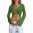 thumbnail image 2 of Suéter de Punto con Hombros Descubiertos y Mangas Acampanadas, Estilo Bohemio, para Mujer, Color Verde, Talla M, 2 of 8