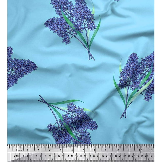 Soimoi Moss Georgette Fabric Lavender Flower Printed Fabric 1 Yard 42 Inch Wide