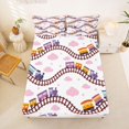 thumbnail image 5 of Manfei Cartoon Train Queen Sheets,Pink Clouds Print Queen Sheet Sets,4pcs,1 Flat Sheet, 1 Fitted Sheet and 2 Pillowcases, 5 of 6