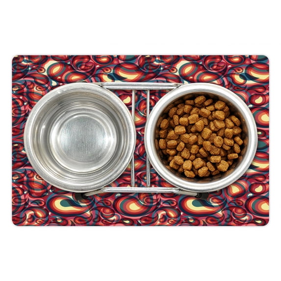 Paisley Pet Mat for Food and Water, Modern Paisley Pattern with Spirit in a Funky Inspired Graphic Design Print, Non-Slip Rubber Mat for Dogs and Cats, 18" X 12", by Ambesonne