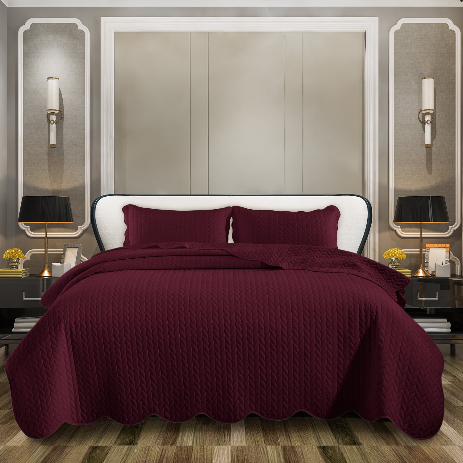 Moonlight20015 2 Piece Quilt Set Lightweight Ultrasoft Microfiber Bedding Burgundy Color Twin