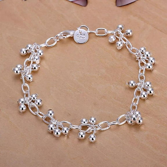 Women's 925 Sterling Silver Bracelet Beads Size 7.5 Inches 1.7MM lobster L17