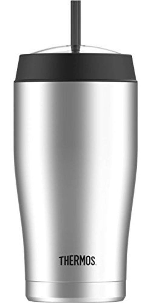 Thermos 22 Ounce Vacuum Insulated Cold Cup with Straw, Stainless Steel