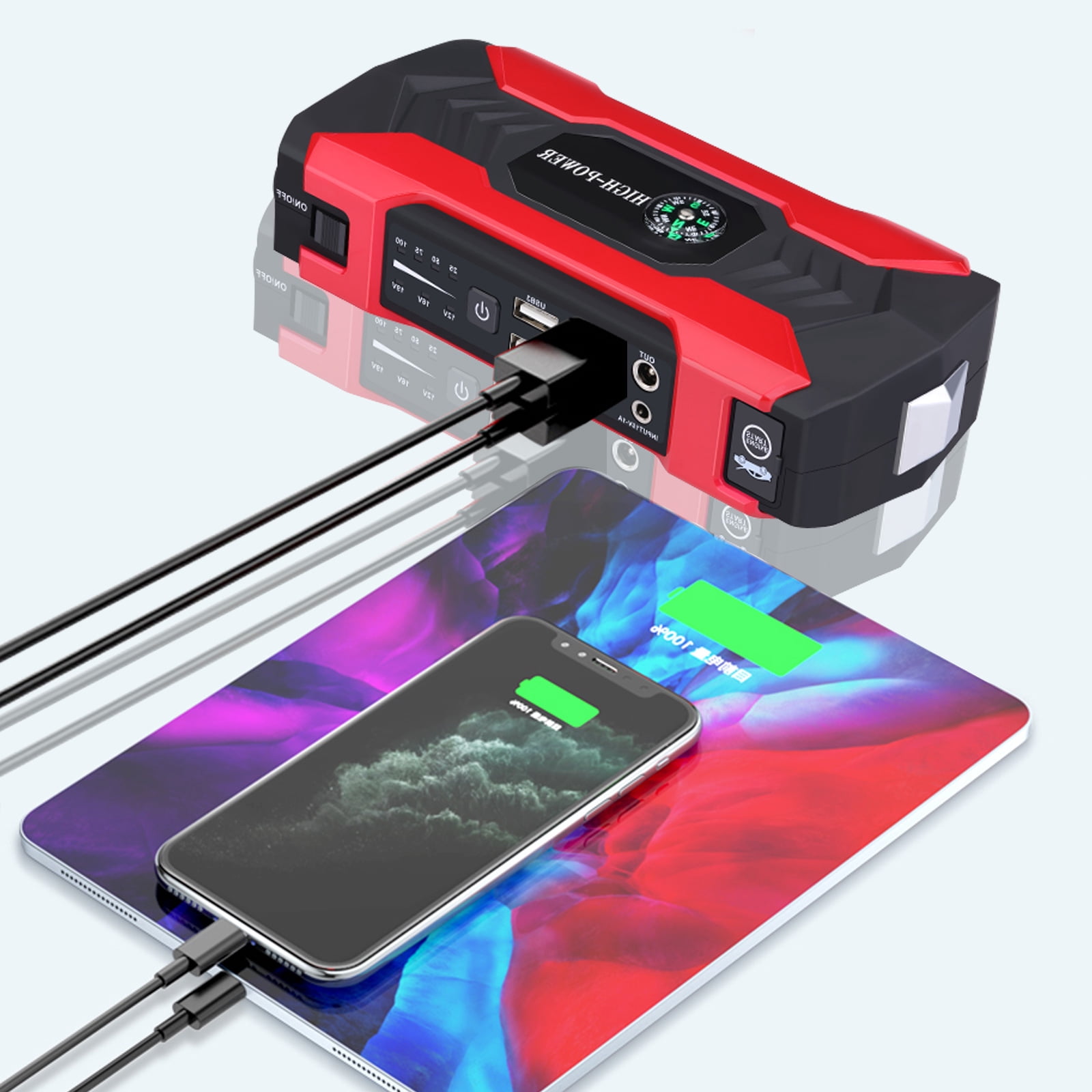 Airkoul 99800mAh Portable 800A Peak Current, Car Jump Starter, Black and Red
