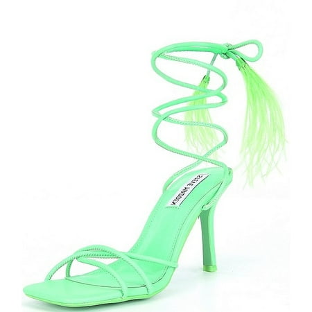

Steve Madden Bryden Neon Green Lace Up Open Toe Feather Detailed Heeled Sandal (Green 10)