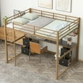 thumbnail image 4 of Euroco Metal Full Size Loft Bed with Storage Shelf and Built-in Desk Cabinet, Gold, 4 of 13
