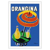 Orangina Sparkling Soda - Umbrella Ad - Vintage Advertising Poster by Bernard Villemot c.1984 - Fine Art Rolled Canvas Print 27in x 40in