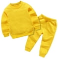 thumbnail image 3 of YanHoo 12M-12Y Toddler Tracksuit Set Solid Color Fleece Pullover Tops and Jogger Pants 2 Piece Outfits Youth Kids Activewear Set Yellow,9-10 Years, 3 of 6