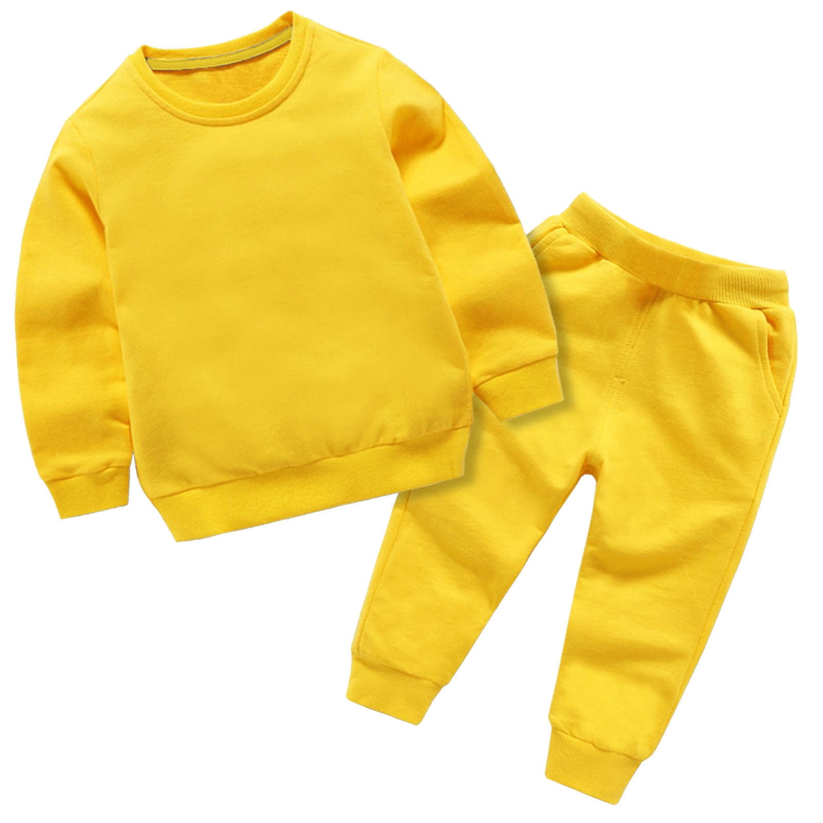 Zanvin 2pcs Kids Fleece Jogger Outfits Boys Girls Thick Sweatsuit Pullover Sweatpants Solid Athletic Tracksuit yellow 6 7 Years Yellow