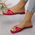 thumbnail image 6 of Women's Flat Sandals Summer Comfortable Square Open Toe Slip On Leather Slide Sandals Hot Pink 8.5, 6 of 7