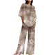 thumbnail image 2 of ICHUANYI Liquidación Mujeres Casual Verano Impreso Cuello Redondo Manga Corta Tops Y Traje De Pantalones Largos ICHUANYI WER202308246353, 2 of 5