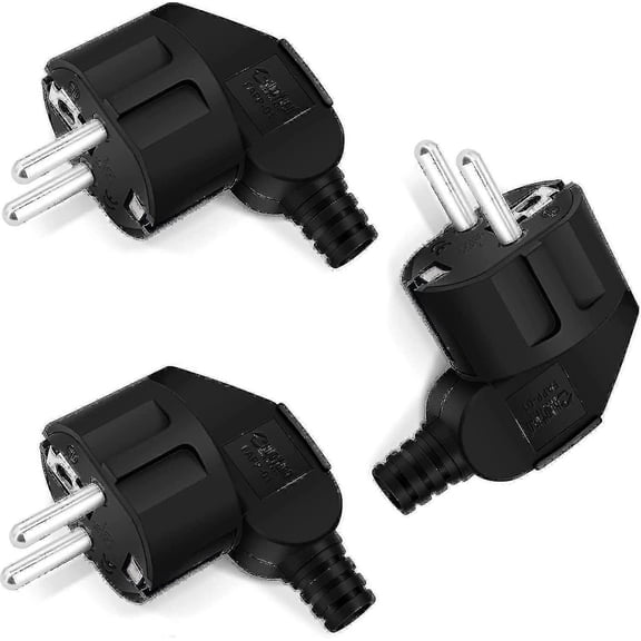 Schuko Plug Angled Plug 3 Pieces, Earthing Contact Plug With Anti-kink Sleeve, Plug 250v (16a), Powe