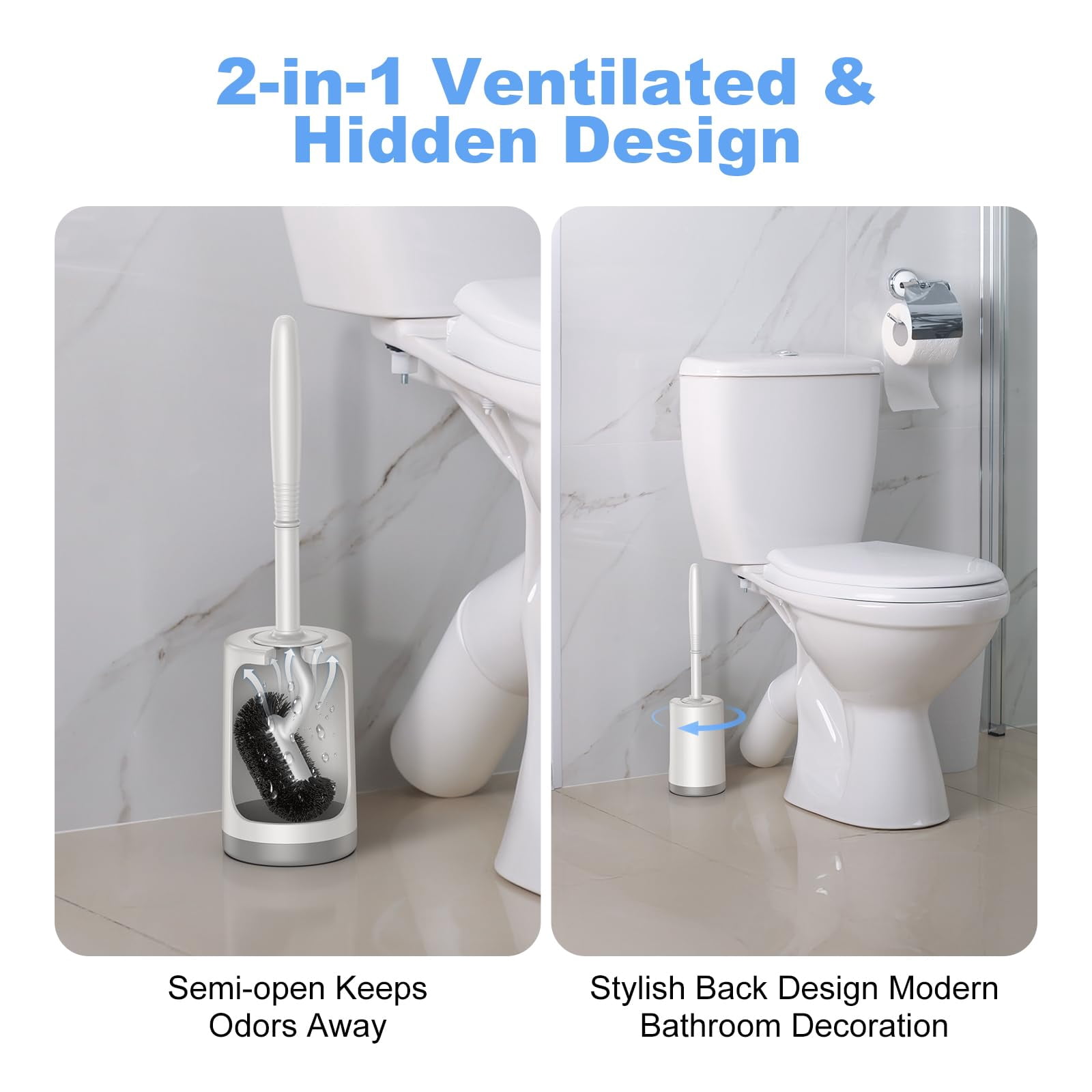 Toilet Bowl Brush Holder Set: Curved Design with Holder for Deep Cleaning Under Rim - Compact Hidden Scrubber for Small Space - Modern RV Bathroom Accessories