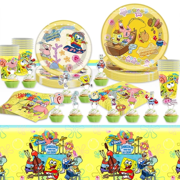 Raveparty SpongeBob Birthday Plates and Napkins Party Supplies, SpongeBob Birthday Party Supplies and Decorations for kids Birthday Party, 77 Pcs Serves 16 Guests