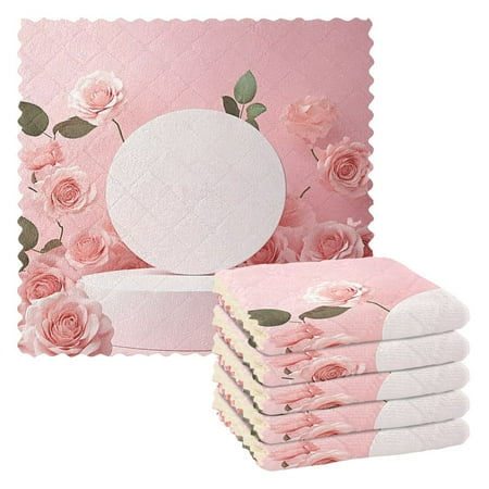 

6 Pack Kitchen Dish Towels 11 Inch x 11 Inch Reusable Cleaning Cloths for Washing Dishes Dish Cloths for Drying Dishes Light Pink Roses