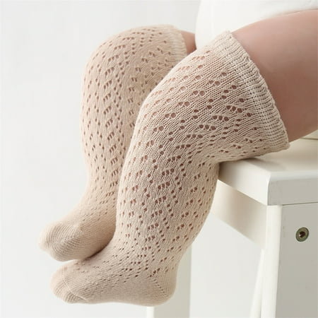 

AMILIEe 5 Colors Toddler Baby Girls Boys Long Socks Elastic Hollowed Solid Color Soft Lightweight Socks