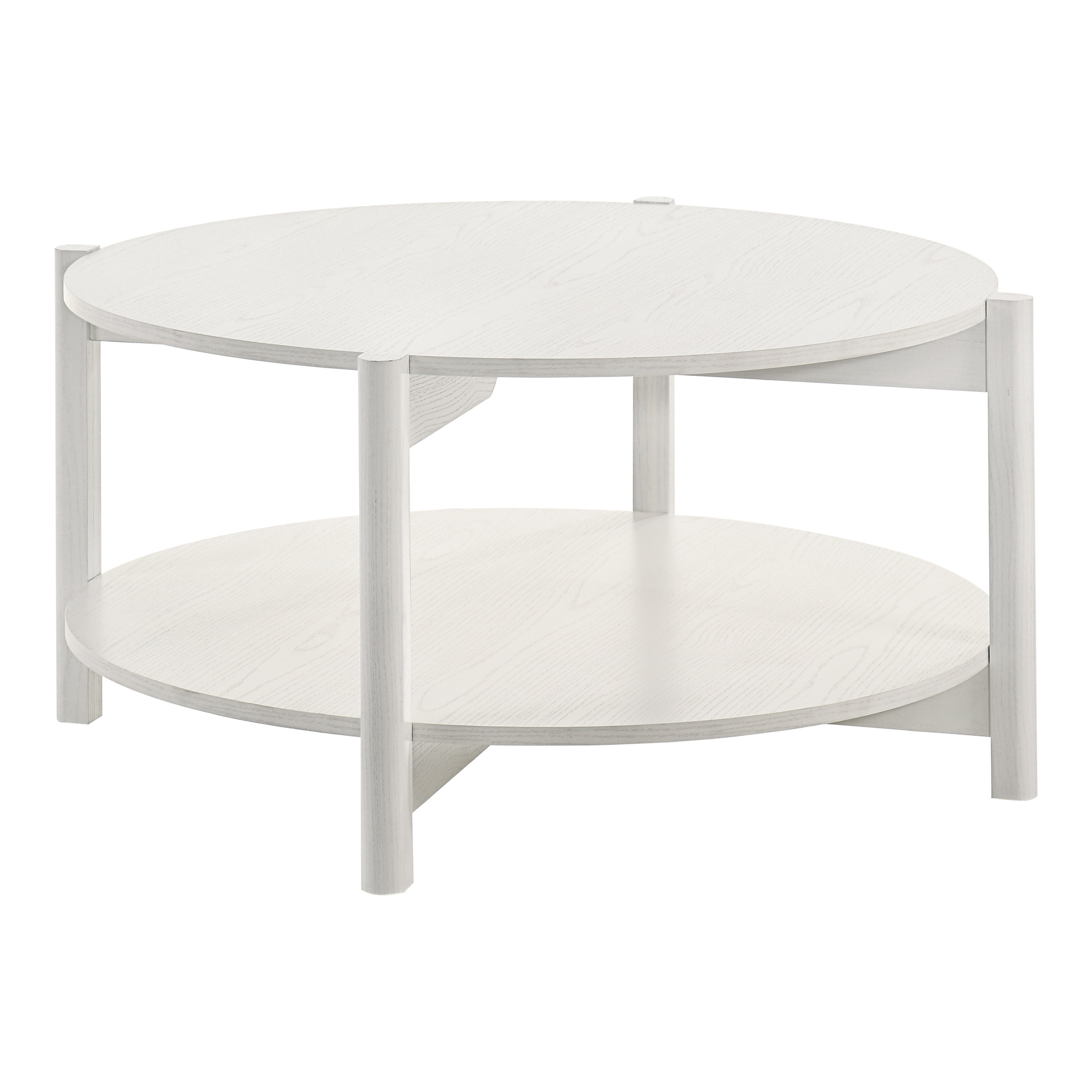Furniture of America Afra Modern Wood Round Coffee Table with Open Bottom Shelf, White