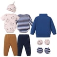 thumbnail image 2 of KIMI BEAR 12 Months Infant Baby Boy Layette Set 18 Months Winter Clothes 3 Packs Rompers Pants Coat with Hat Gloves Outfits Set Essentials Clothing Blue, 2 of 9