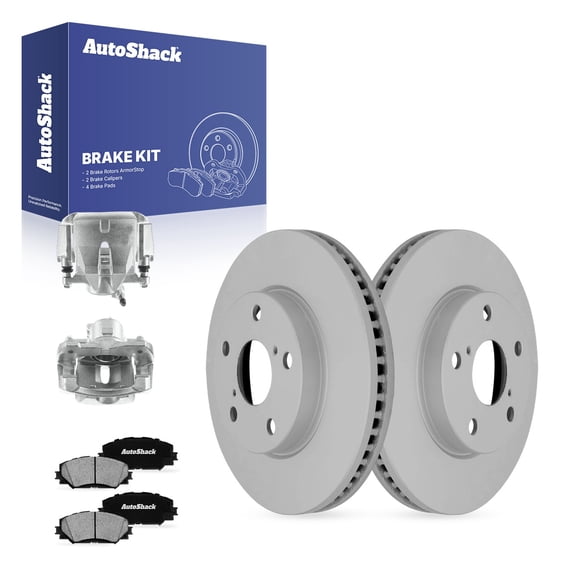 AutoShack Front Vented Coated Brake Rotors   Ceramic Pads   Calipers 8-PC Brake Kit Replacement for 2008-2015 Scion xB 2012-2017 Toyota Prius V 2010-2012 Lexus HS250h ArmorStop 10.83" (275 mm)