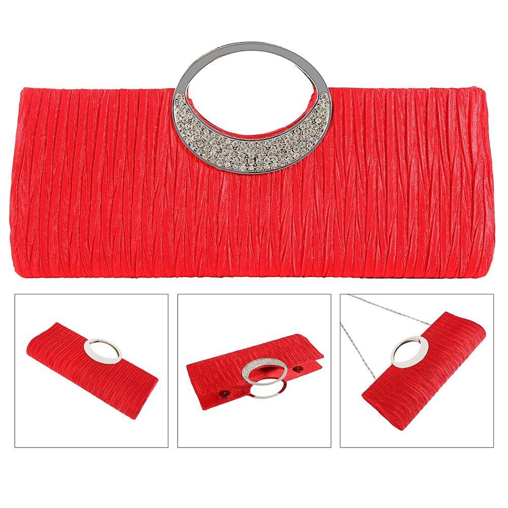 Dreubea Glitter Satin Clutch Bag - Pleated Design With Rhinestone Handle For Evening Parties & Special Events