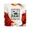 thumbnail image 2 of Camisetas gráficas para mujer, de manga corta, de algodón, para verano1pc Vintage Shark Faces Graphic Tee for Women, Casual Round Neck Short Sleeve T-Shirt, Summer Knit Polyester Top with Geometric, 2 of 6