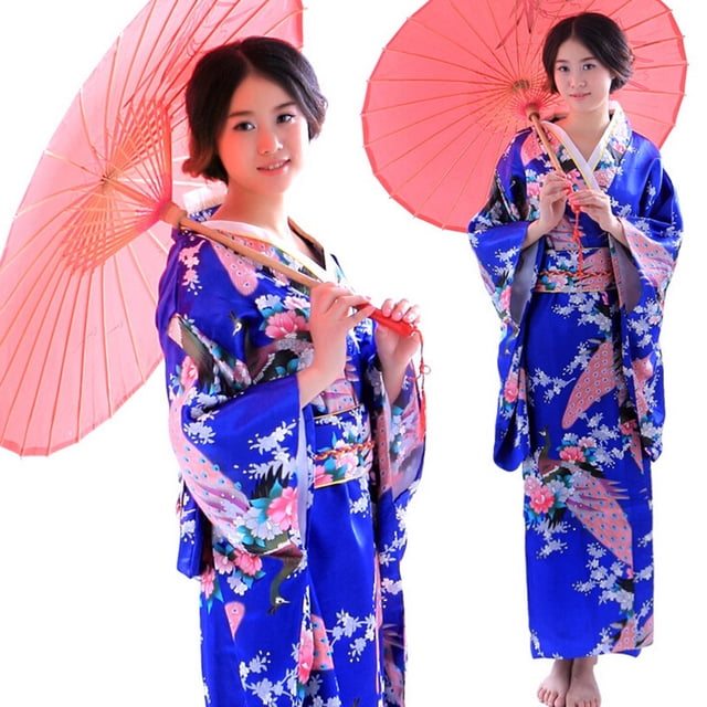 Robes pour Femmes Imprimé Japonais Photographie Kimono Robe Traditionnelle Robe d'Été Bleue Taille Unique