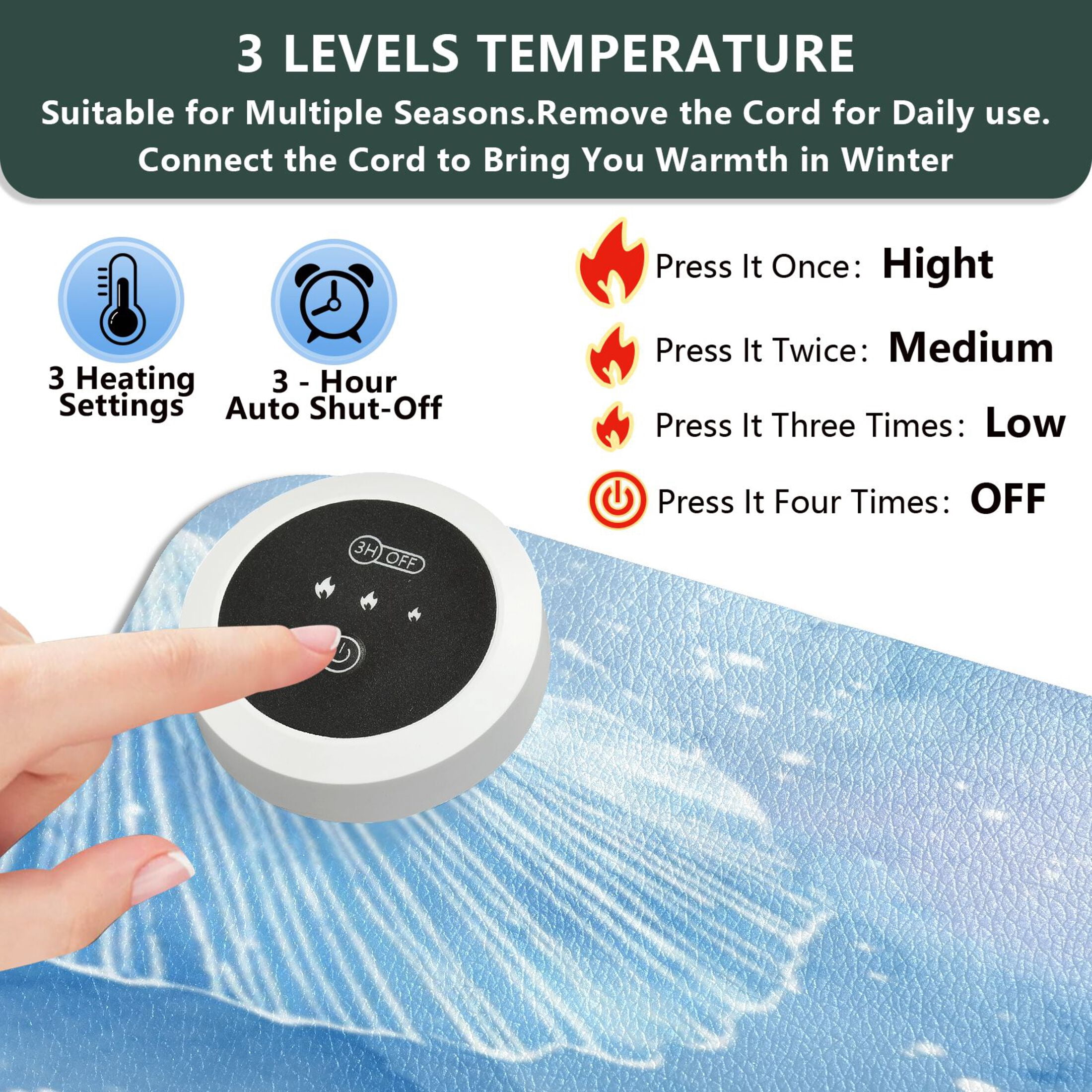 Large Heated Desk Mat Mouse Pad 31.5"x13"PU Leather Graphene Heating Desk Warmer with 3 Temperature Settings 110V US Plug Non-Slip Warm Pad for Home, Office, and Gaming Blue Sea Shell Pattern