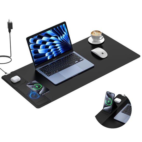 TopMade Tapis de Souris avec Recharge Sans Fil 15W et Support pour Téléphone, 31.5 Pouces x 15.75 Pouces Grand Tapis de Bureau TTG, Tapis de Souris de Jeu Imperméable pour Bureau à Domicile (Incl
