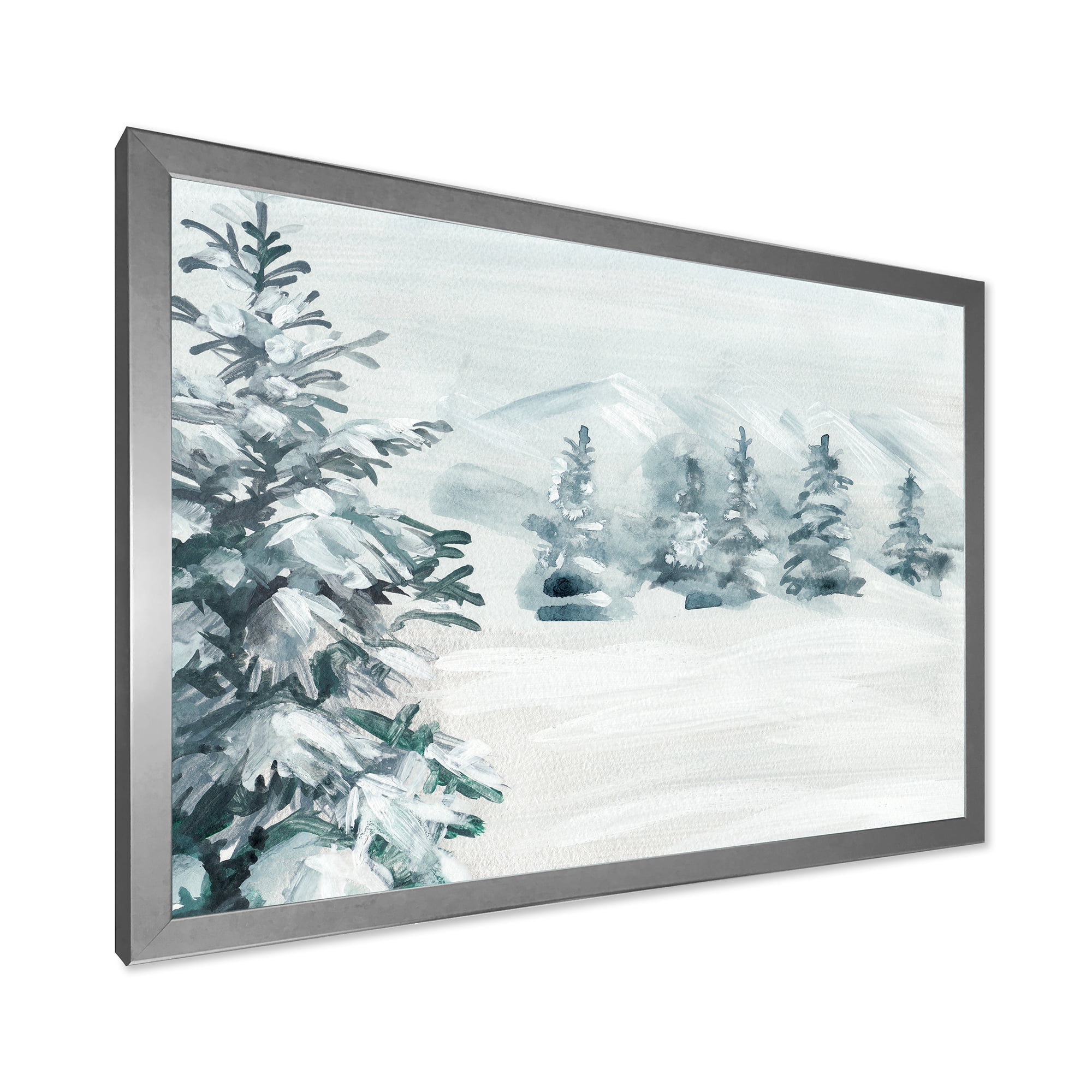 Designart 'Snowy Pine Trees On Mountain' Traditional Framed Art Print