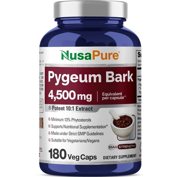 NusaPure Pygeum Bark 4500mg 180 Veggie Capsules, Non-GMO and Gluten-Free, Dietary Supplement for Unisex Adult Health & Wellness